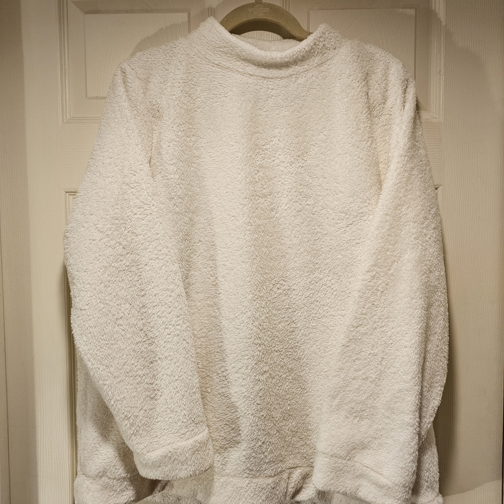 Talbots White Women's Mock Turtleneck Sherpa Fleece Sweater